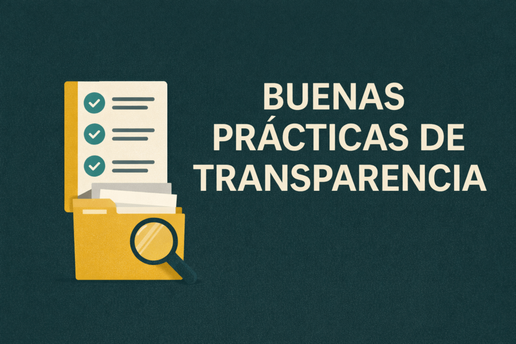 Banner institucional sobre buenas prácticas de transparencia, con iconos de checklist y expediente, en paleta de Despacho Contable de Occidente.